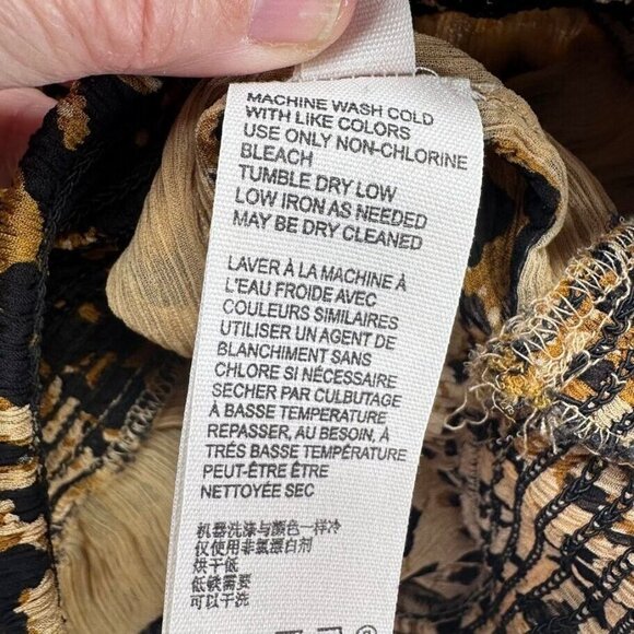 Free People Shirt Womens Extra Small Balloon Sleeve Leopard Print Smocked Flaws - Picture 6 of 14